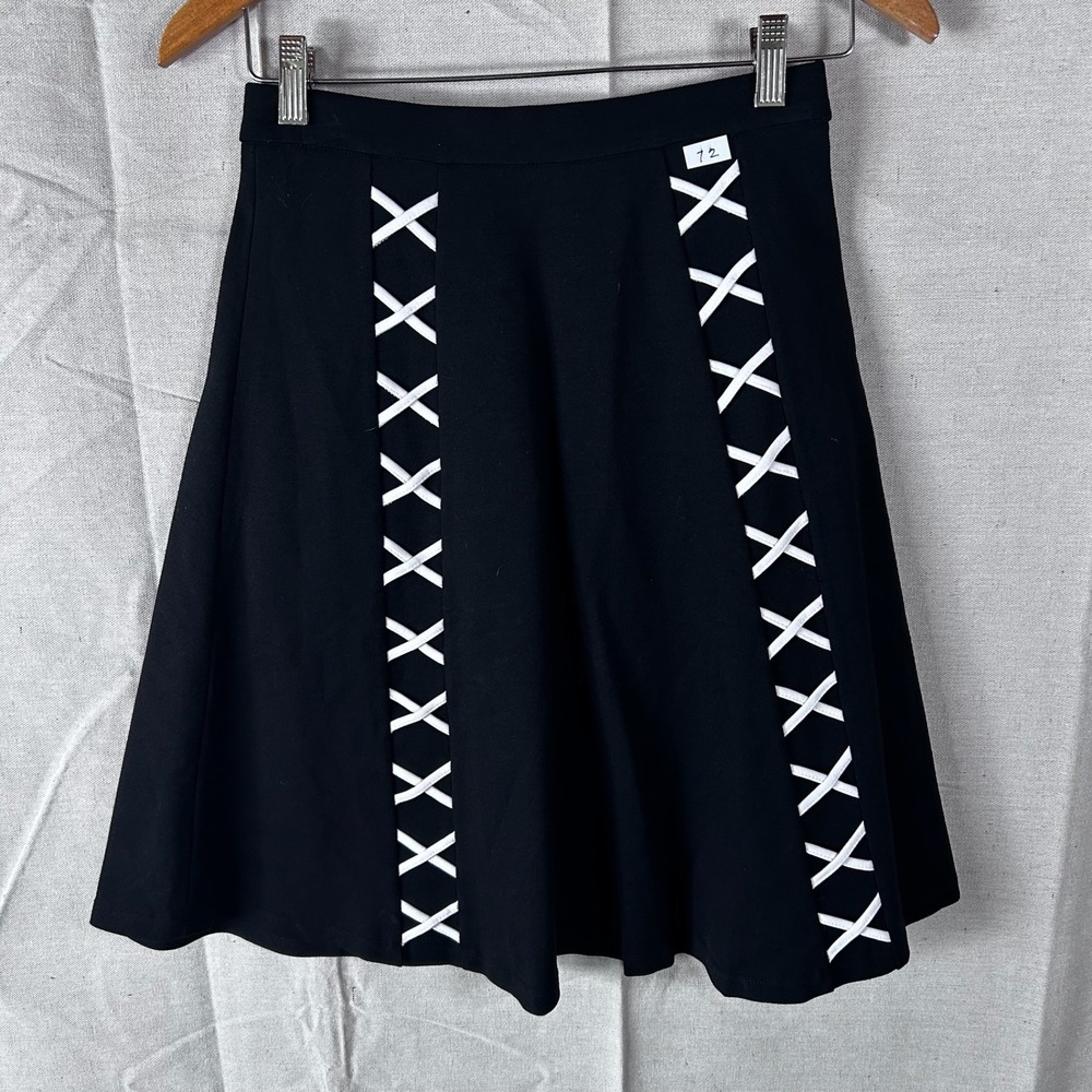 Catherine Catherine Malandrino Jada Skirt Black White Lace Up Mini XS‎ New